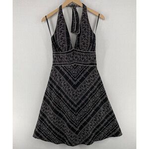 WHITE HOUSE BLACK MARKET Dress 4 Floral Embroidered A-Line Mini Halter Black